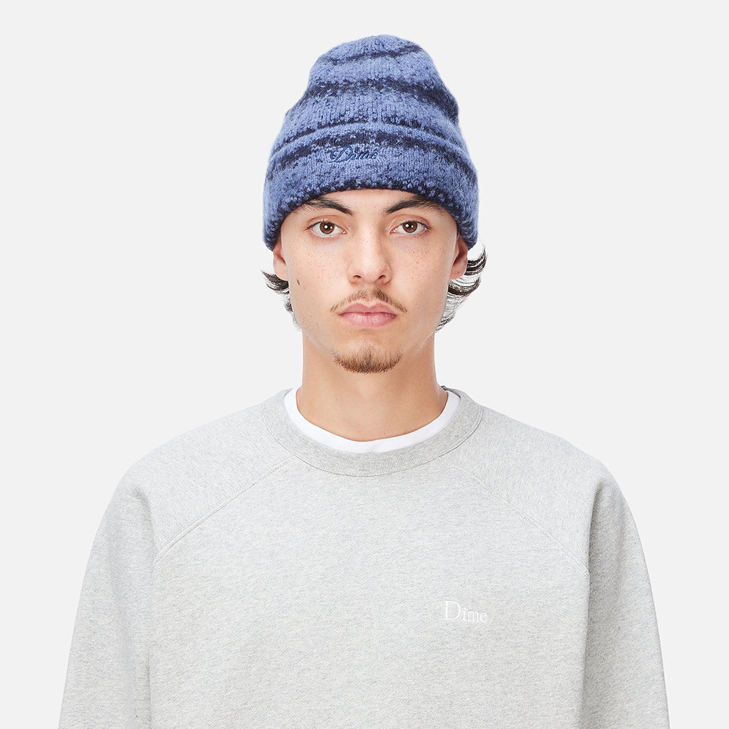 Mohair Striped Beanie - Blue