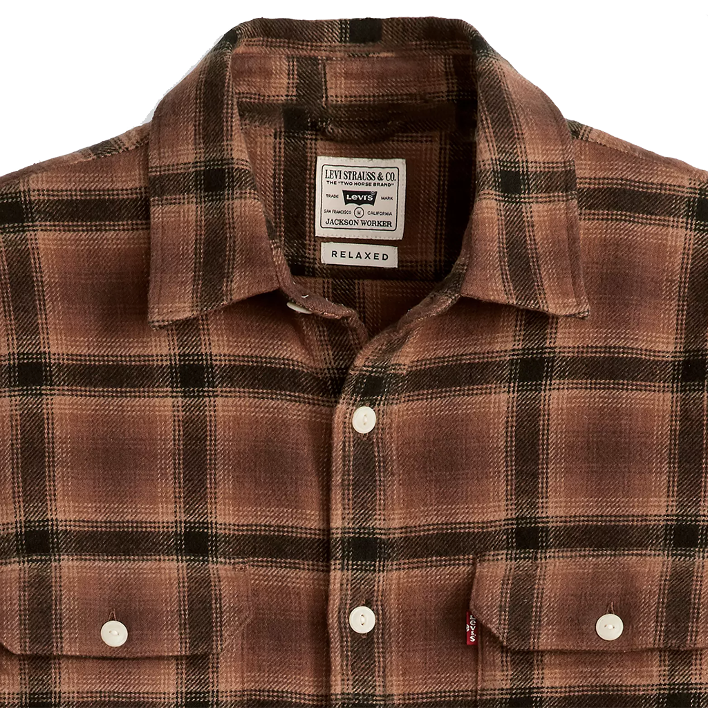 Jackson Worker Flannel Overshirt - James Plaid Chocolate Fon