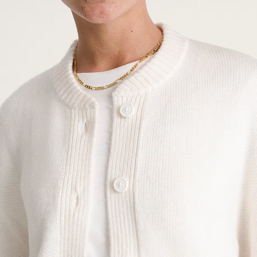 Teddy Round Neck Cardigan - Egret White