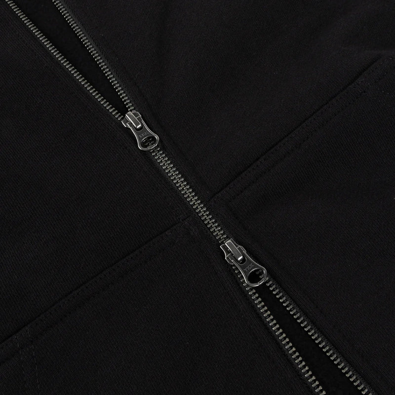 Cursive Small Logo Zip Hoodie - Black - Town City