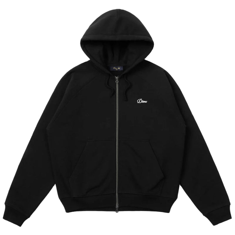 Cursive Small Logo Zip Hoodie - Black - Town City