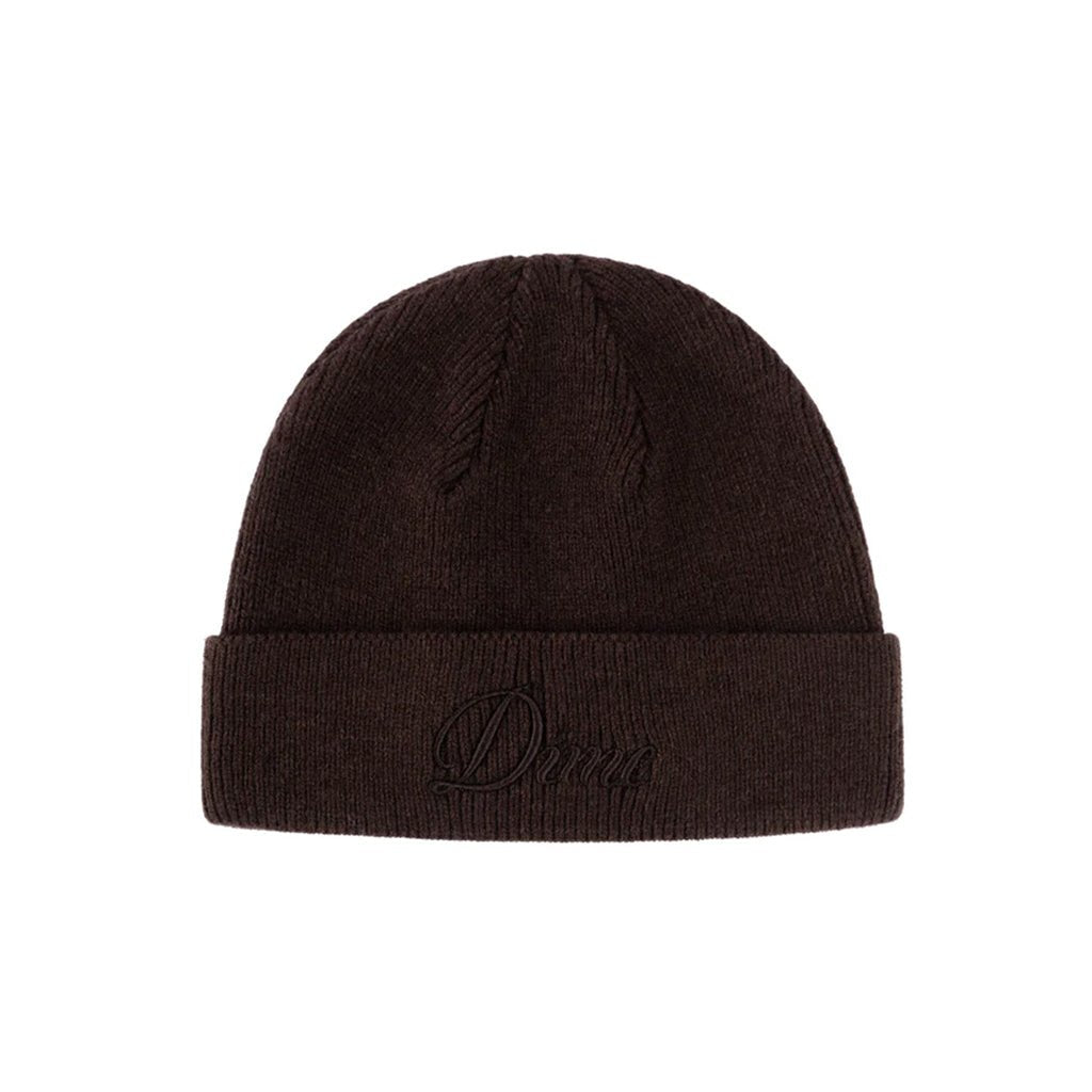 Cursive Wool Fold Beanie - Dark Brown - Town City