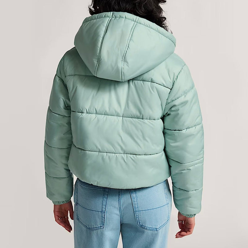 Hillgate Cropped Puffer Jacket - Grey Olive Green - Town City
