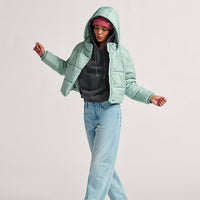 Hillgate Cropped Puffer Jacket - Grey Olive Green - Town City