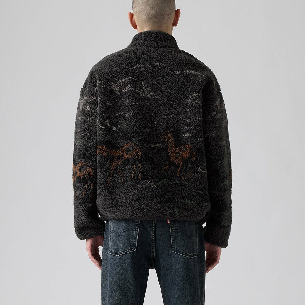 IDYLLWILD Sherpa Popover Jacket - Running Horse Lands Black - Town City