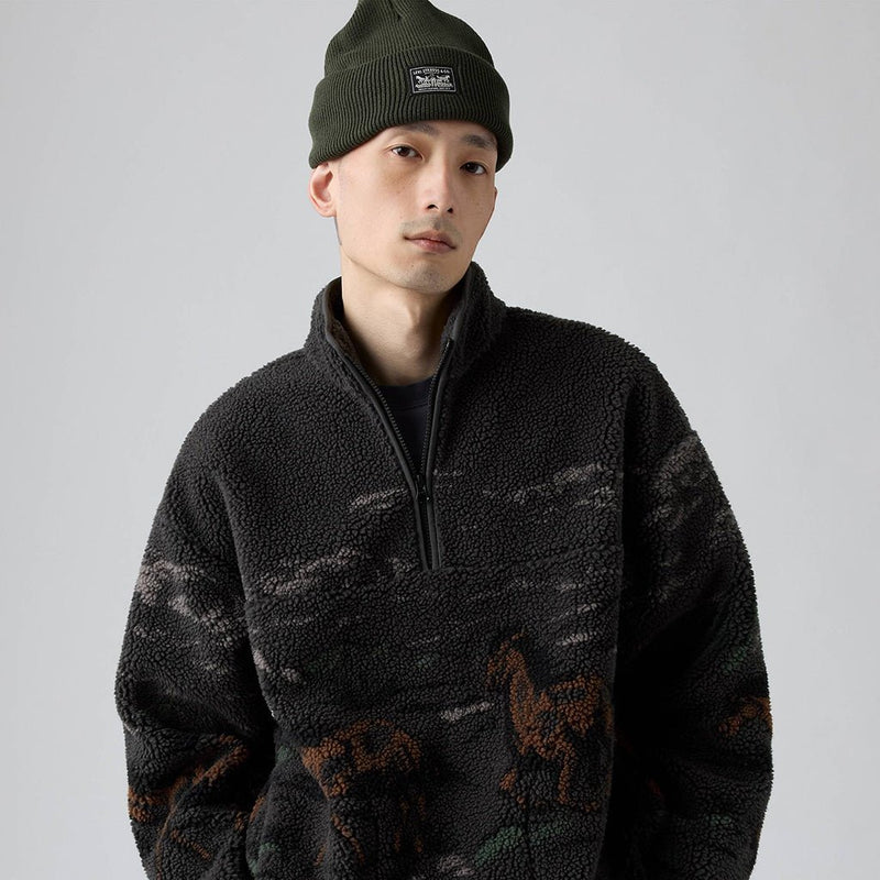 IDYLLWILD Sherpa Popover Jacket - Running Horse Lands Black - Town City