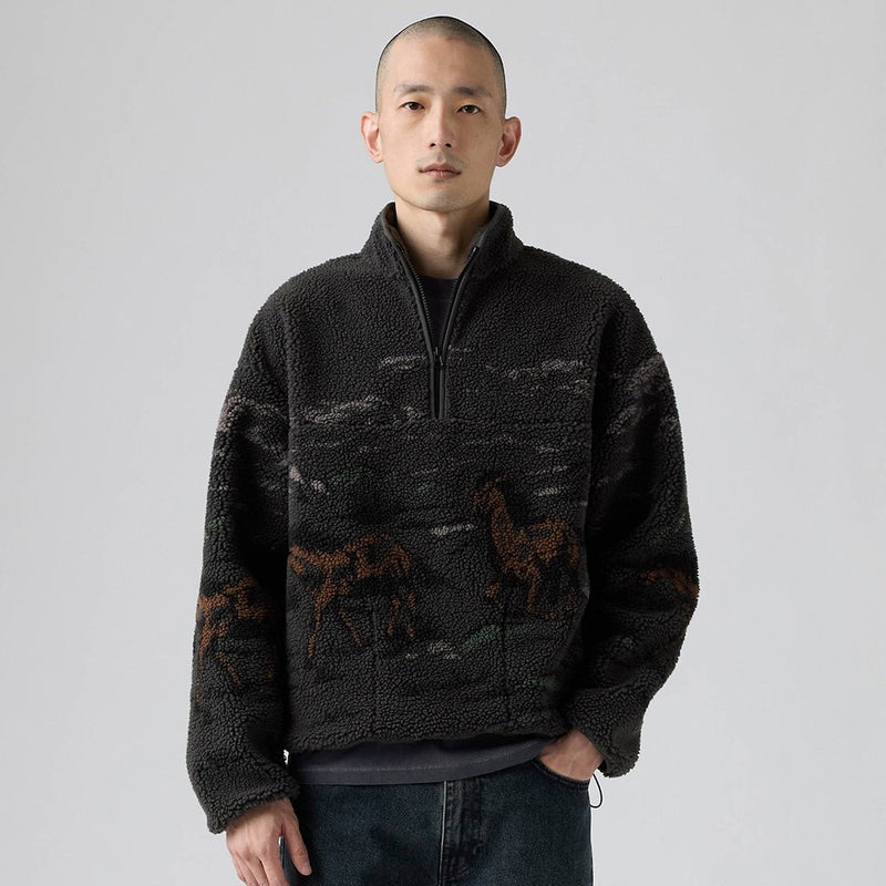 IDYLLWILD Sherpa Popover Jacket - Running Horse Lands Black - Town City