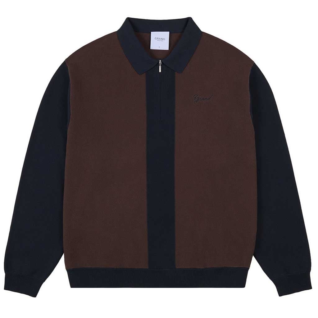 Knit Quarter Zip - Espresso/Navy - Town City