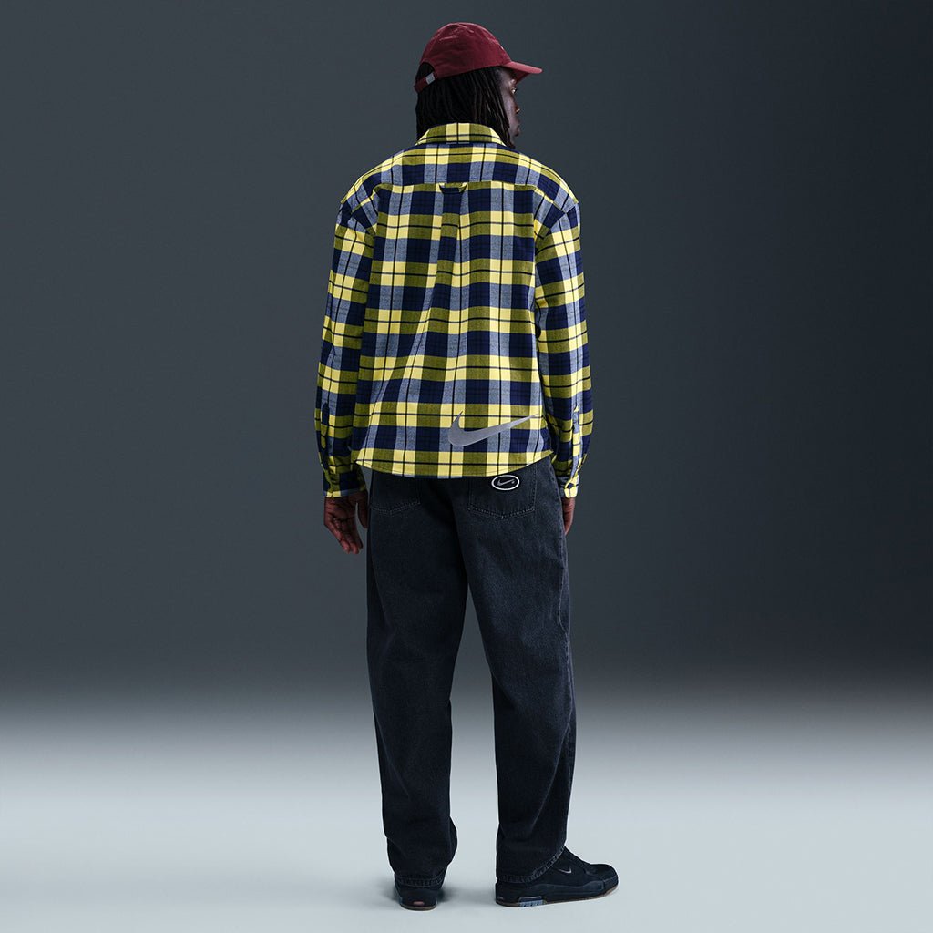 Koston Skate Flannel LS Button Up in Midnight Navy/Speed Yellow - Town City