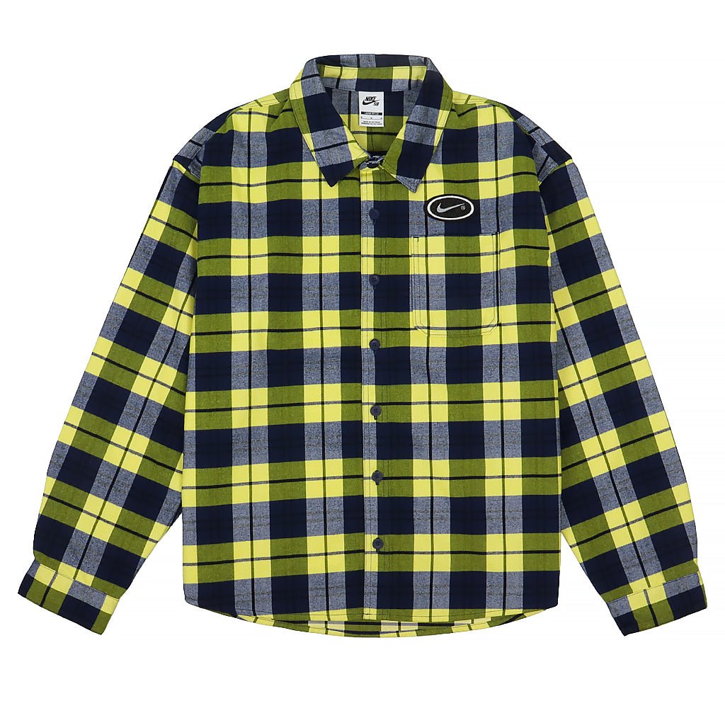 Koston Skate Flannel LS Button Up in Midnight Navy/Speed Yellow - Town City