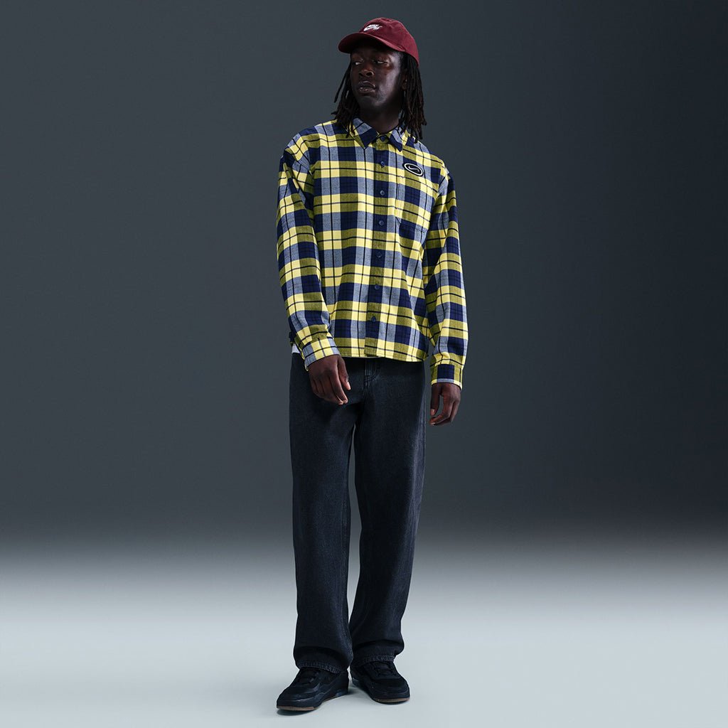 Koston Skate Flannel LS Button Up in Midnight Navy/Speed Yellow - Town City