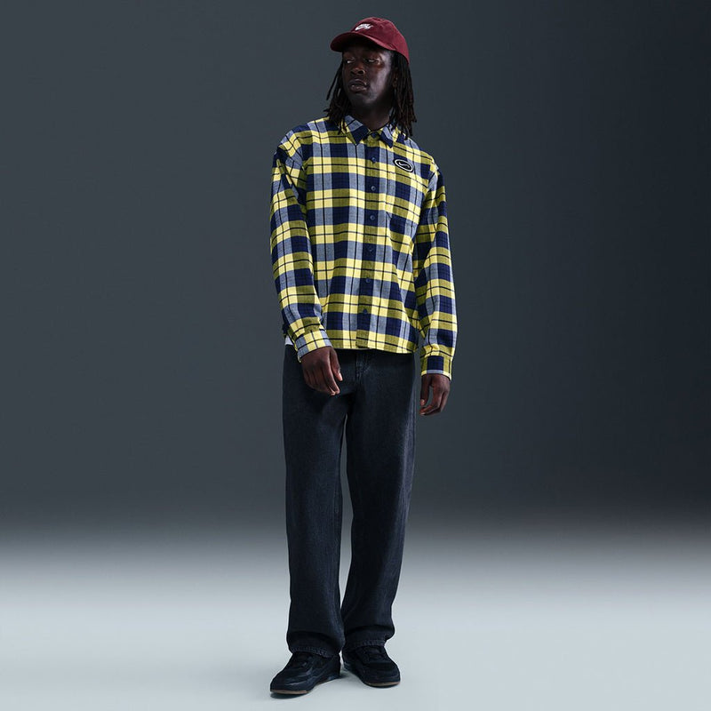 Koston Skate Flannel LS Button Up in Midnight Navy/Speed Yellow - Town City