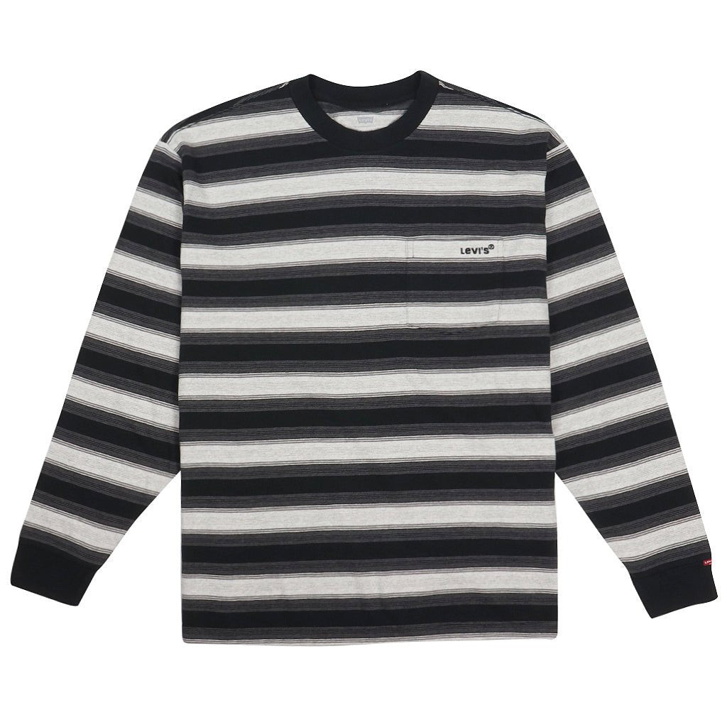 Long Sleeve Authentic Pocket Tee - Alistair Stripe Caviar - Town City