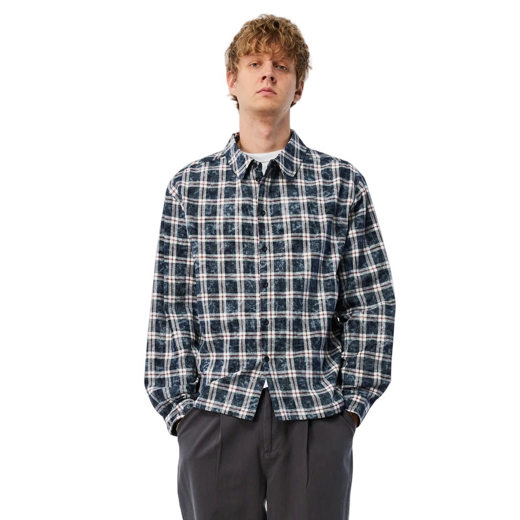 Plaid Flannel Shirt - Bleached Navy - Town City