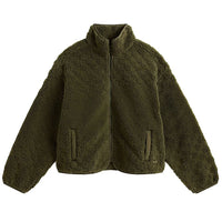 Queens High Pile Jacket - Mossy Olive Green - Town City
