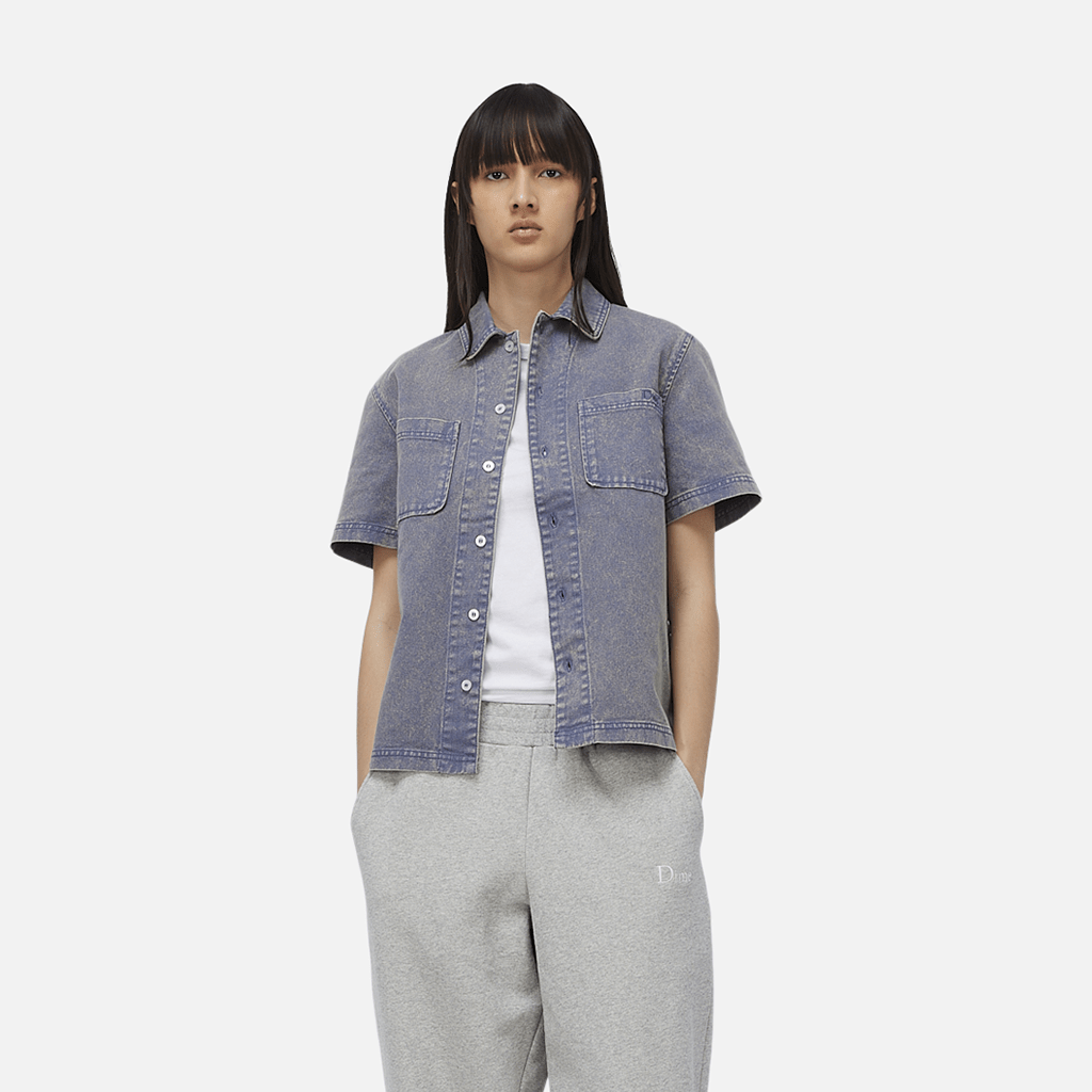 Stonewash Button Up - Gray Blue - Town City