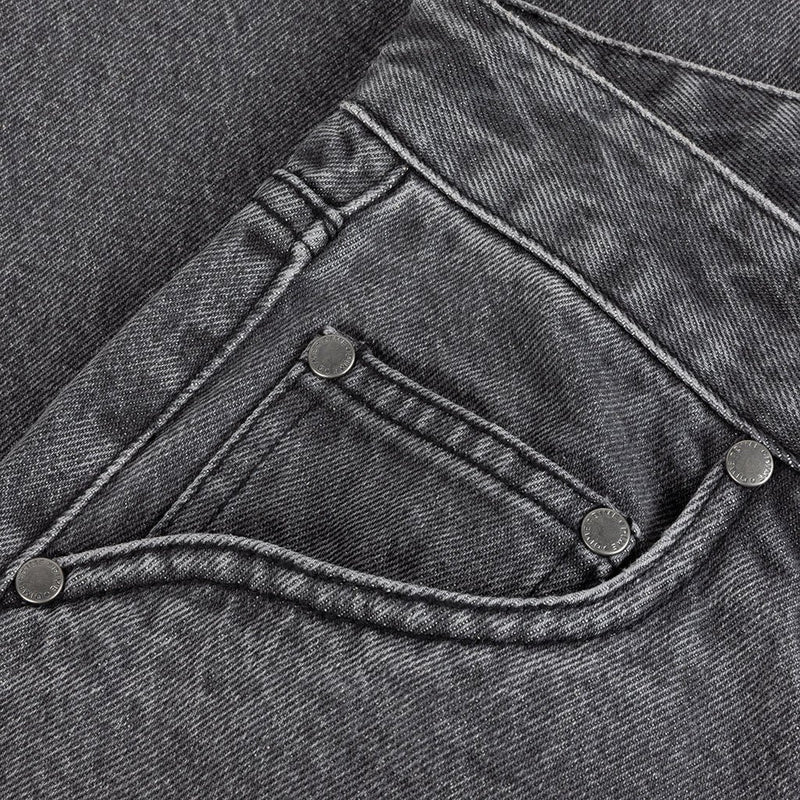 Straight Denim Pants - Faded Black - Town City