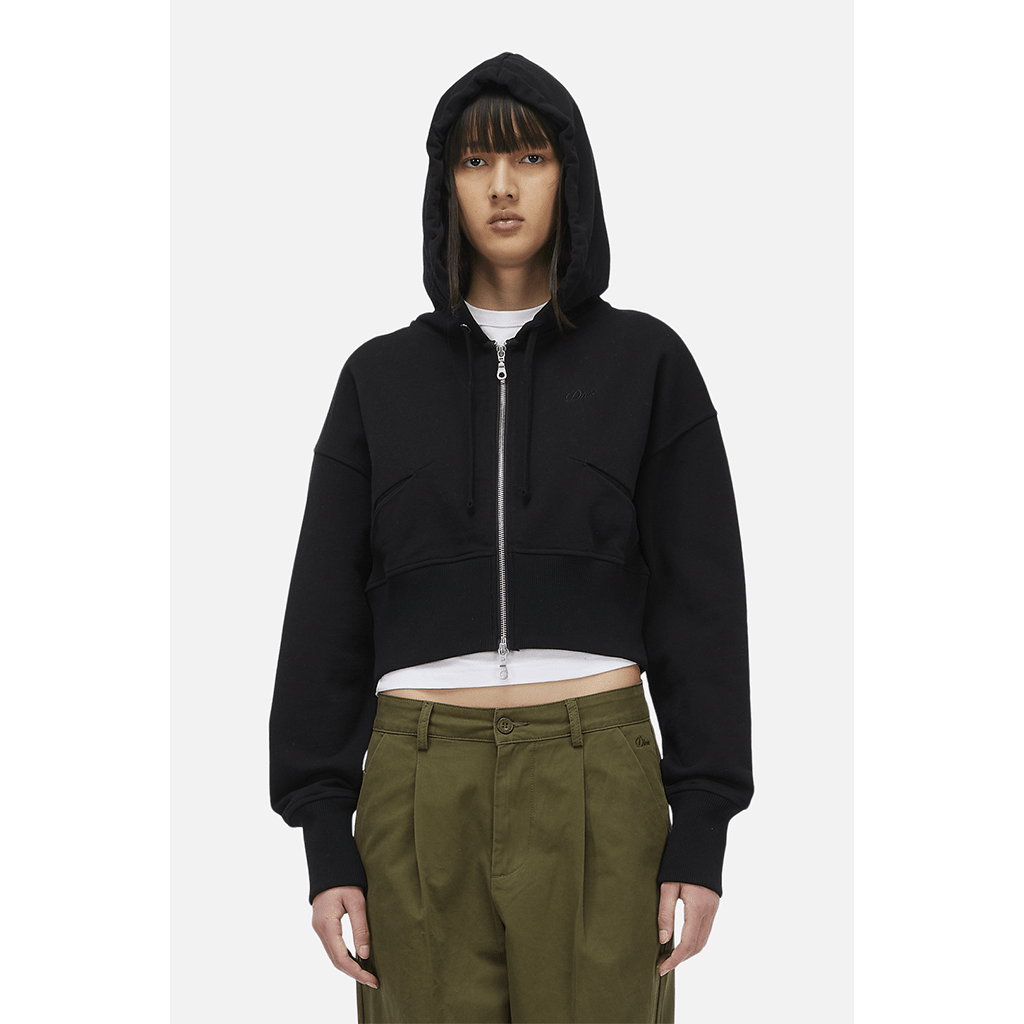 Women's Cropped Zip Hoodie - Black - Town City