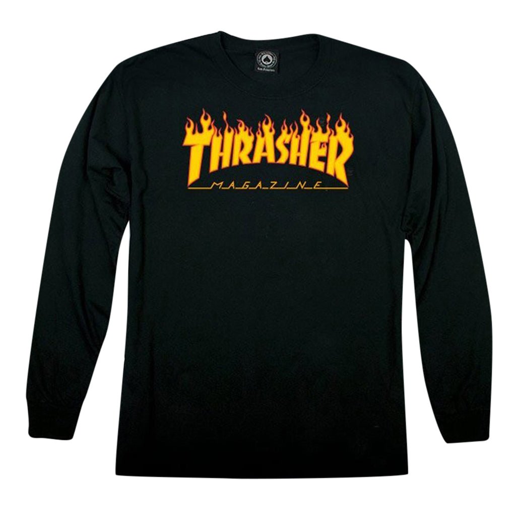 Thrasher Flame Logo Long Sleeve T Shirt Black Town City