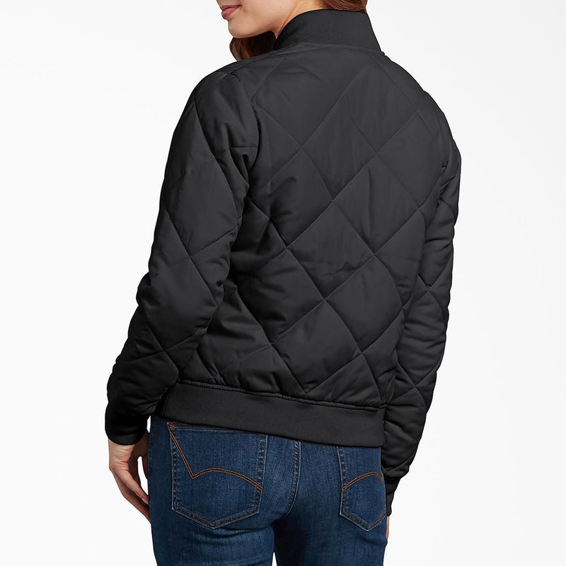 Womens Quilted Bomber Jacket - Black