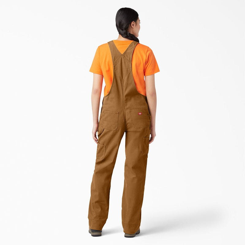 Womens Relaxed Fit Bib Overalls - Rinsed Brown Duck